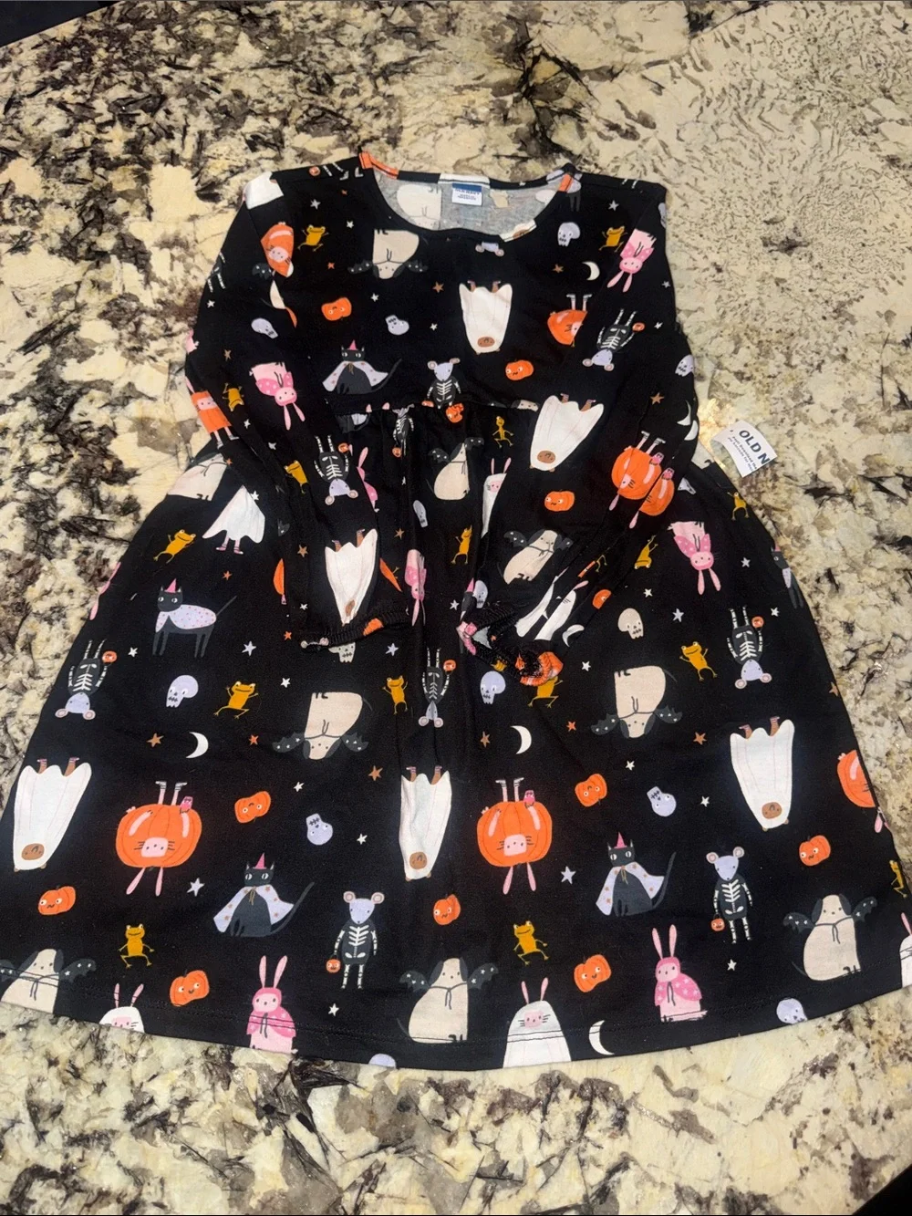 Girls' Black Halloween Animal Print Long-Sleeve Dress-Brand New With Tags